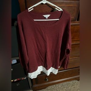 Last Chance Donating next week. Thin sweater with faux shirt tail underneath.